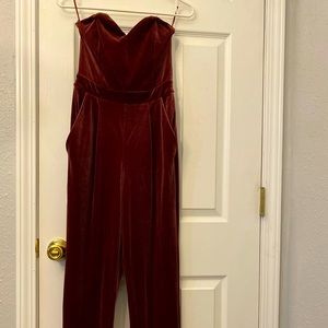 Express burgundy valour strapless jumpsuit